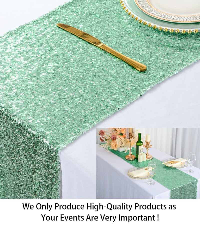 ShiDianYi 12''*72'' Mint Green Sequin Table Runner Sparkly Metallic Sequin Runner for Wedding Party Dinner Reception Light Green Christmas Table Runner 72 Inches Long Sequence Table Runner - Image 2